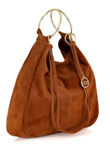 Mia Tomazzi Leren handtas "Tarabella" lichtbruin - (B)34 x (H)30 x (D)11 cm
