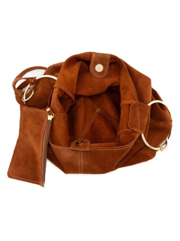 Mia Tomazzi Leren handtas "Tarabella" lichtbruin - (B)34 x (H)30 x (D)11 cm