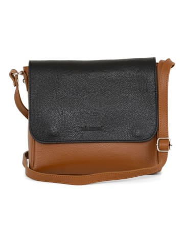 Mia Tomazzi Leder-Umhängetasche "Zanzur" in Hellbraun/ Schwarz - (B)25 x (H)24 x (T)9 cm