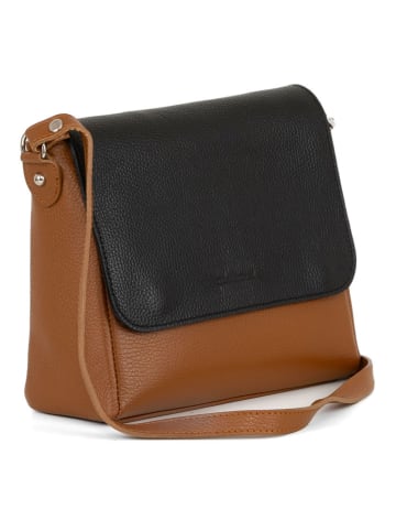 Mia Tomazzi Leder-Umhängetasche "Zanzur" in Hellbraun/ Schwarz - (B)25 x (H)24 x (T)9 cm