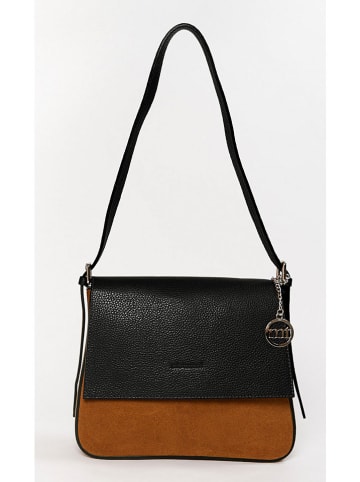 Mia Tomazzi Leren schoudertas "Viminale" zwart/cognackleurig - (B)30 x (H)24 x (D)8 cm