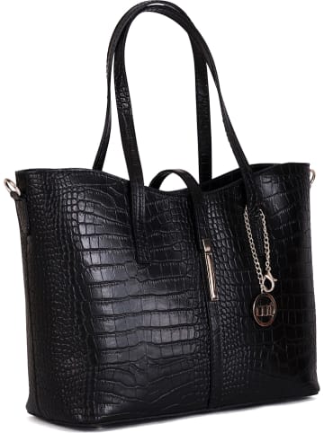 Mia Tomazzi Leder-Schultertasche "Valbrona" in Schwarz - (B)40 x (H)27 x (T)14 cm