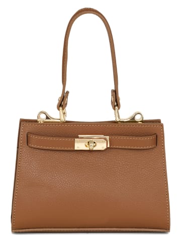 Mia Tomazzi Leren handtas "Zacconi" lichtbruin - (B)24 x (H)14 x (D)8 cm
