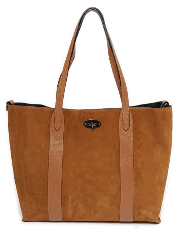 Mia Tomazzi Leren shopper "Bersezio" lichtbruin - (B)45 x (H)29 x (D)12 cm