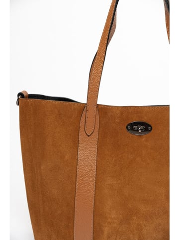 Mia Tomazzi Leder-Shopper "Bersezio" in Hellbraun - (B)45 x (H)29 x (T)12 cm