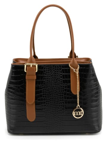 Mia Tomazzi Leder-Henkeltasche "Berengario" in Schwarz - (B)31 x (H)24 x (T)11 cm