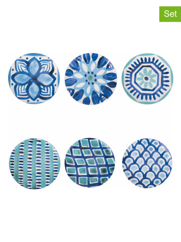 Villa d´Este 6-delige set: fruitborden "Aquazul" blauw/turquoise - Ø 19,3 cm