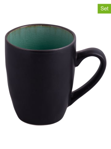 Villa d´Este 12-delige set: koppen "The Market" zwart/turquoise - 380 ml