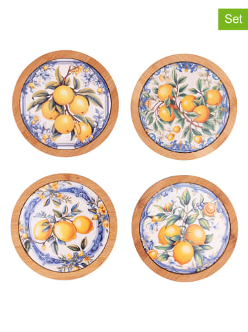 Villa d´Este 8-delige set: onderzetters "Fruit Life" geel/blauw - Ø 13 cm