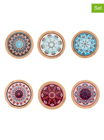 Villa d´Este 6-delige set: onderzetters "Cala Jondal" lichtblauw/rood - Ø 12,8 cm