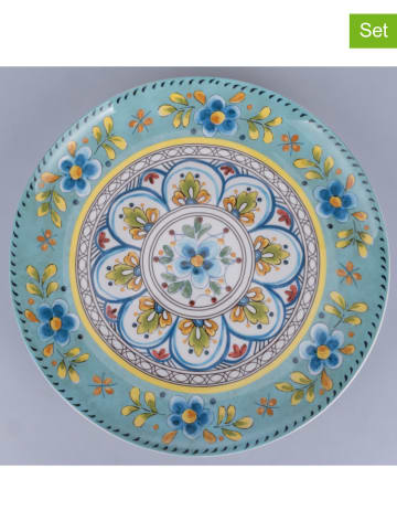 Villa d´Este 6-delige set: serveerborden "Andalusia" turquoise/geel - Ø 30 cm