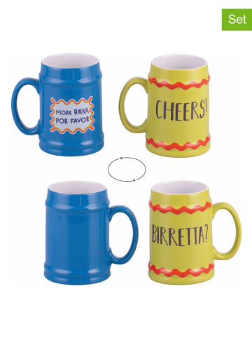 Villa d´Este 4-delige set: Bierkrüge "More Amor" blauw/geel - 500 ml