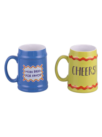 Villa d´Este 4-delige set: Bierkrüge "More Amor" blauw/geel - 500 ml