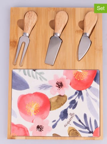 3tlg. Käse-Scheideset "New Acq." in Hellbraun/ Pink - (B)21,5 x (H)30,5 cm