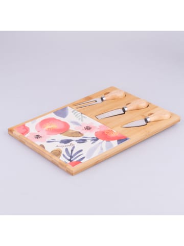 3tlg. Käse-Scheideset "New Acq." in Hellbraun/ Pink - (B)21,5 x (H)30,5 cm