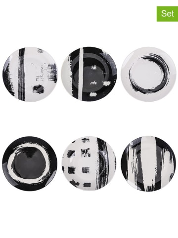 TINTEUNICHE 6-delige set: ontbijtborden zwart/wit - Ø 19,4 cm