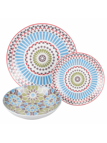 Villa d´Este 18-częściowy zestaw talerzy "Casablanca" w kolorze pomarańczowo-błękitnym