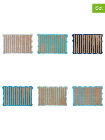 Villa d´Este 6-delige set: placemats "Wavy Ocean" blauw/lichtbruin - (L)29 x (B)43,5 cm