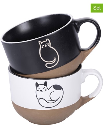 Villa d´Este 2-delige set: mokken "Miao" zwart/lichtbruin/wit - 480 ml