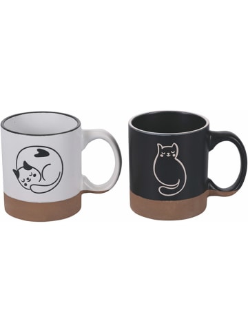 Villa d´Este 2-delige set: koffiekoppen "Miao" zwart/wit/lichtbruin - 280 ml