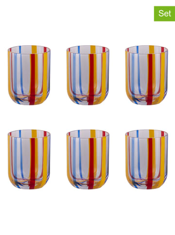Villa d´Este 6-delige set: waterglazen "Carousel" meerkleurig - 320 ml