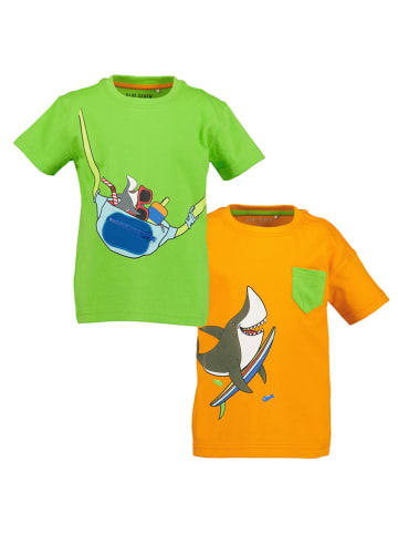 Blue Seven 2-delige set: shirts groen/oranje