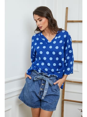 La Compagnie Du Lin Linnen blouse blauw