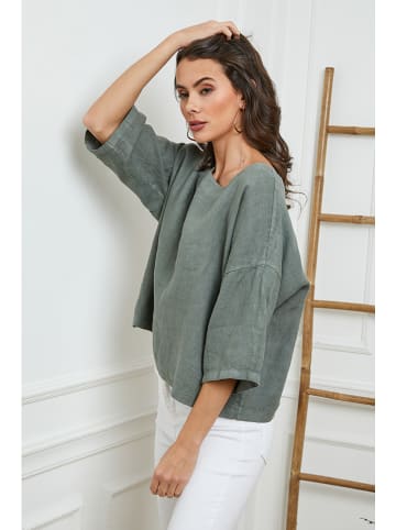 Fleur de Lin Leinen-Bluse "Georginia" in Khaki