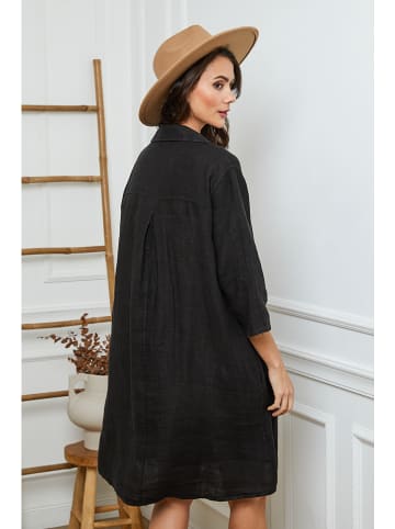 Fleur de Lin Leinen-Kleid in Schwarz
