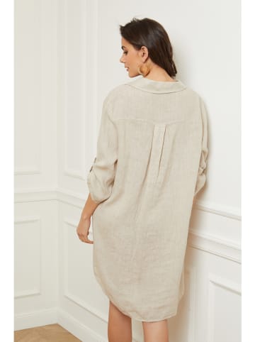 Fleur de Lin Lniana sukienka "Basta" w kolorze beżowym