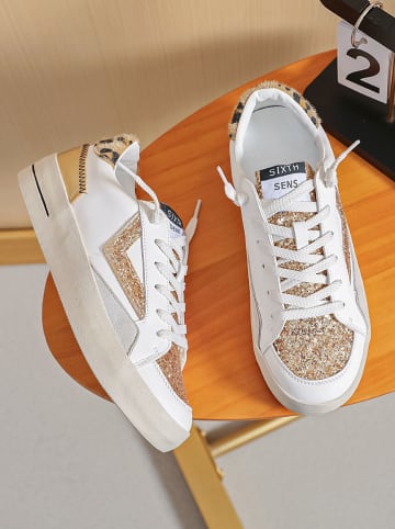 Sixth Sens Sneakers wit/lichtbruin