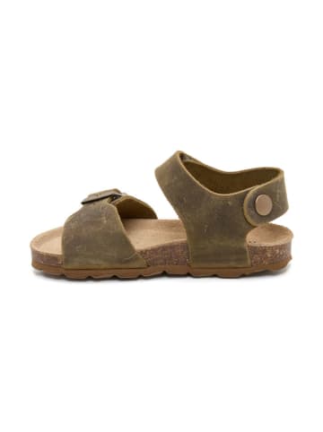 billowy Leder-Sandalen in Khaki