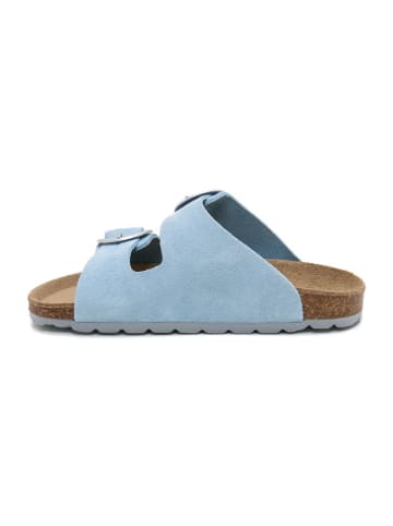 billowy Leren slippers lichtblauw