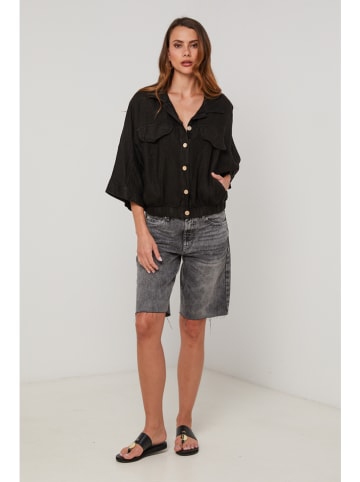 Lin Passion Leinen-Hemdjacke in Schwarz