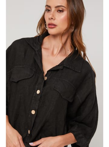 Lin Passion Leinen-Hemdjacke in Schwarz