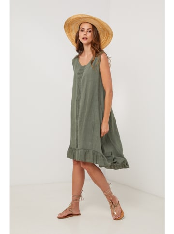 Lin Passion Lniana sukienka w kolorze khaki