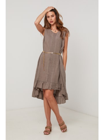 Lin Passion Lniana sukienka w kolorze szarobrązowym
