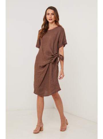 Lin Passion Lniana sukienka w kolorze brązowym
