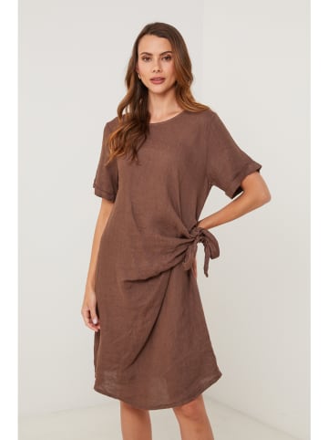 Lin Passion Lniana sukienka w kolorze brązowym