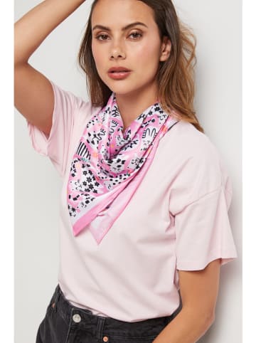 Lin Passion Bandana w kolorze jasnoróżowo-biało-czarnym - 50 x 50 cm