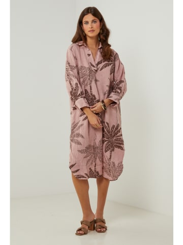 Lin Passion Leinen-Kleid in Rosa/ Braun