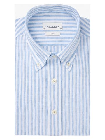 PROFUOMO Blouse - slim fit - lichtblauw/wit