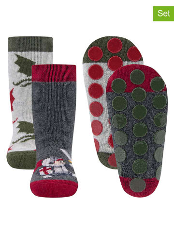 ewers 2er-Set: ABS-Socken in Anthrazit/ Rot