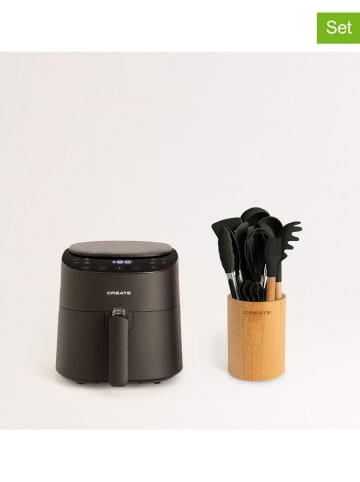 CREATE 2tlg. Set: Heißluftfritteuse und Küchenhefer in Schwarz