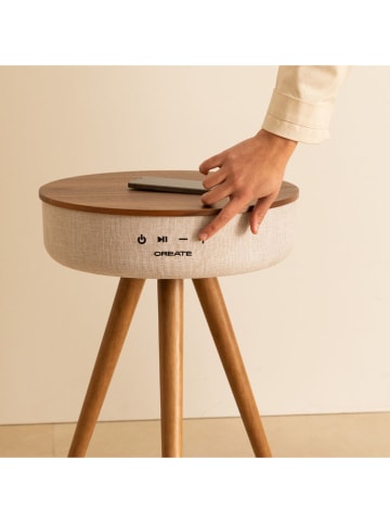 CREATE Stolik nocny w kolorze beżowym z głośnikiem Bluetooth - wys. 64,7 x Ø 40,8cm