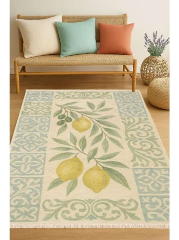 Mioli Baumwoll-Teppich ''274'' in Creme/ Hellblau/ Gelb