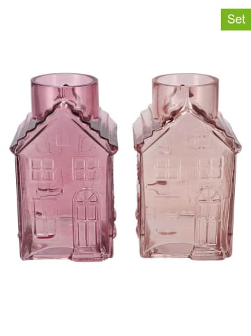 daan kromhout 2er-Set: Vasen "House" in Rosa/ Beige - (B)13 x (H)22 x (T)13 cm 