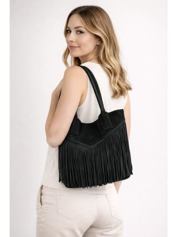 ORE10 Leder-Schultertasche "Rabar" in Schwarz - (B)36 x (H)45 x (T)19 cm