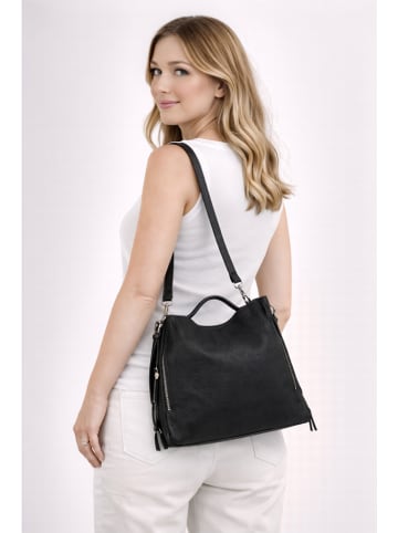 ORE10 Leder-Henkeltasche "Molin" in Schwarz - (B)39 x (H)33 x (T)13 cm