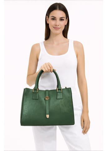 ORE10 Leder-Henkeltasche "Mida" in Grün - (B)35 x (H)25 x (T)11 cm